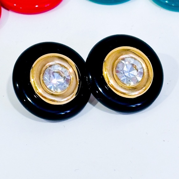 KJL FOR AVON – Vintage interchangeable earrings | Black, red & green * - Picture 2 of 3